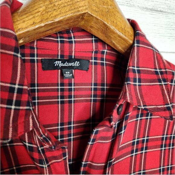 Madewell Size XS‎ Red Classic Ex-Boyfriend Shirt in Plaid Patchwork - Picture 9 of 13